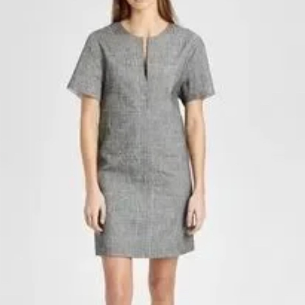 Theory Sharkskin Gray Linen Mini Dress Tunic P